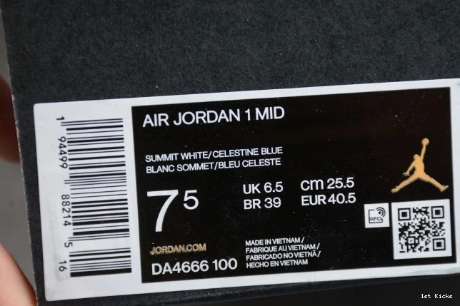 1st Kicks Shoes DA4666-100 Mid Textures 1 Jordan Mixed Air Blue 0729